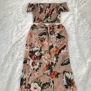 Two piece cropped off the shoulder top and skirt